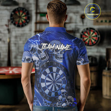 Load image into Gallery viewer, Blue Funny Skull Lightning Darts Shirt For Men Custom Darts Team Jersey Polo &amp; Quarter Zip TDM4980