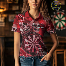 Load image into Gallery viewer, Red Funny Skull Lightning Darts Shirt For Women Custom Darts Team Jersey Polo &amp; Quarter Zip TDM4981