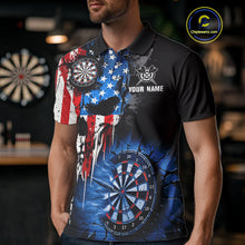 Load image into Gallery viewer, Patriotic American Flag Grunge Skull Mens Dart Shirts Custom Dart Jerseys Team Polo &amp; 1/4 Zip TDM5171