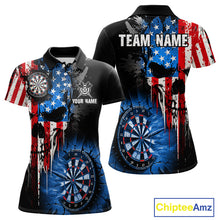 Load image into Gallery viewer, Patriotic American Flag Grunge Skull Womens Dart Shirts Custom Dart Jerseys Team Polo &amp; 1/4 Zip TDM5171