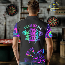 Load image into Gallery viewer, Neon Purple Holographic Mens Dart Shirts Custom Glowing Dart Jersey Team Polo &amp; Quarter Zip TDM5172