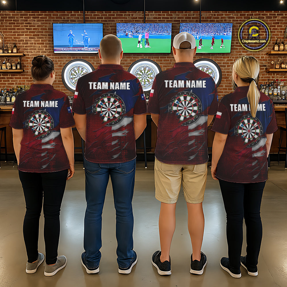 Retro Texas Flag Darts Shirt For Men Custom Patriotic Texas Darts Team Jersey Polo & 1/4 Zip TDM5417