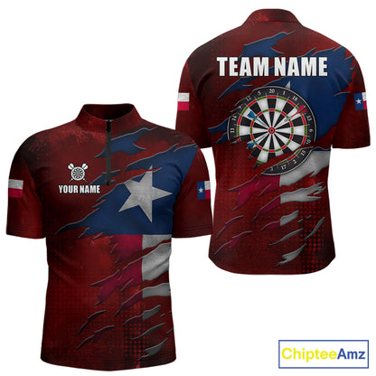Retro Texas Flag Darts Shirt For Men Custom Patriotic Texas Darts Team Jersey Polo & 1/4 Zip TDM5417