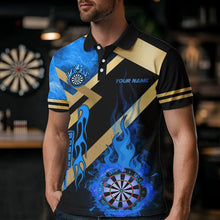 Load image into Gallery viewer, Personalized Gold And Blue Dartboard Fire Flame Custom Darts Shirts For Men, Darts Team Jerseys TDM3401