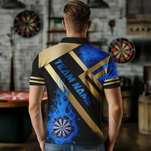 Load image into Gallery viewer, Personalized Gold And Blue Dartboard Fire Flame Custom Darts Shirts For Men, Darts Team Jerseys TDM3401