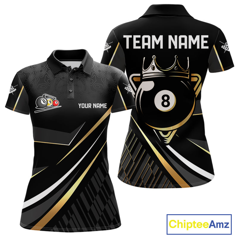 Personalized Golden 8 Ball Pool Crown Billiard Shirt For Women, Billiard Team Jersey Polo & 1/4 Zip TDM5904