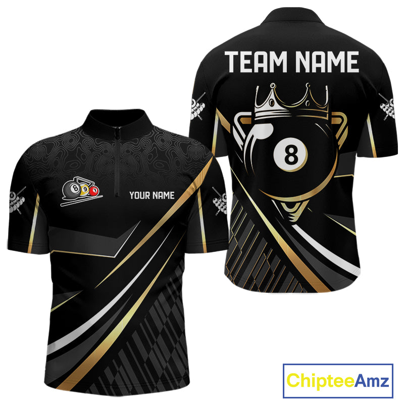 Personalized Golden 8 Ball Pool Crown Billiard Shirt For Men, Billiard Team Jersey Polo & 1/4 Zip TDM5904
