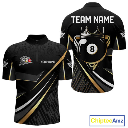 Personalized Golden 8 Ball Pool Crown Billiard Shirt For Men, Billiard Team Jersey Polo & 1/4 Zip TDM5904