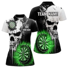 Load image into Gallery viewer, Personalized Grunge Skull Crack Wall Women Dart Shirts Custom Darts League Team Jerseys |Green TDM3699