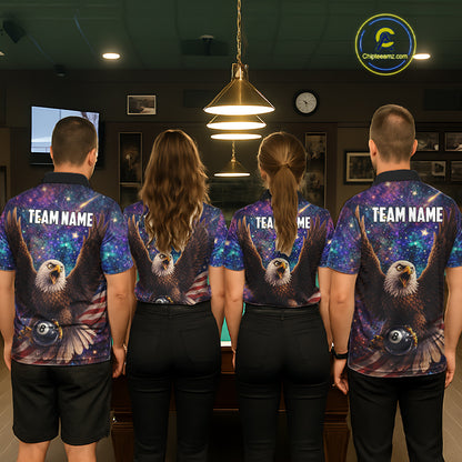 Funny Eagle Galaxy Billiard Shirt For Women Custom 8 Ball Pool Team Jersey Polo &1/4 Zip TDM6044