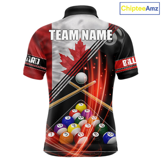 Canada Flag Custom Billiard Polo & 1/4 Zip Shirt For Men, Patriotic 8 Ball Pool Team Jersey TDM6045