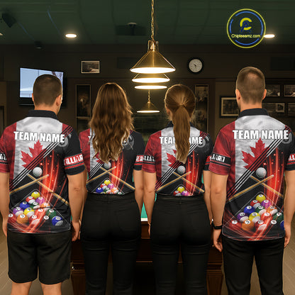 Canada Flag Custom Billiard Polo & 1/4 Zip Shirt For Men, Patriotic 8 Ball Pool Team Jersey TDM6045