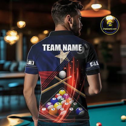 Texas Flag Custom Billiard Polo & 1/4 Zip Shirt For Men, Patriotic 8 Ball Pool Team Jersey TDM6046