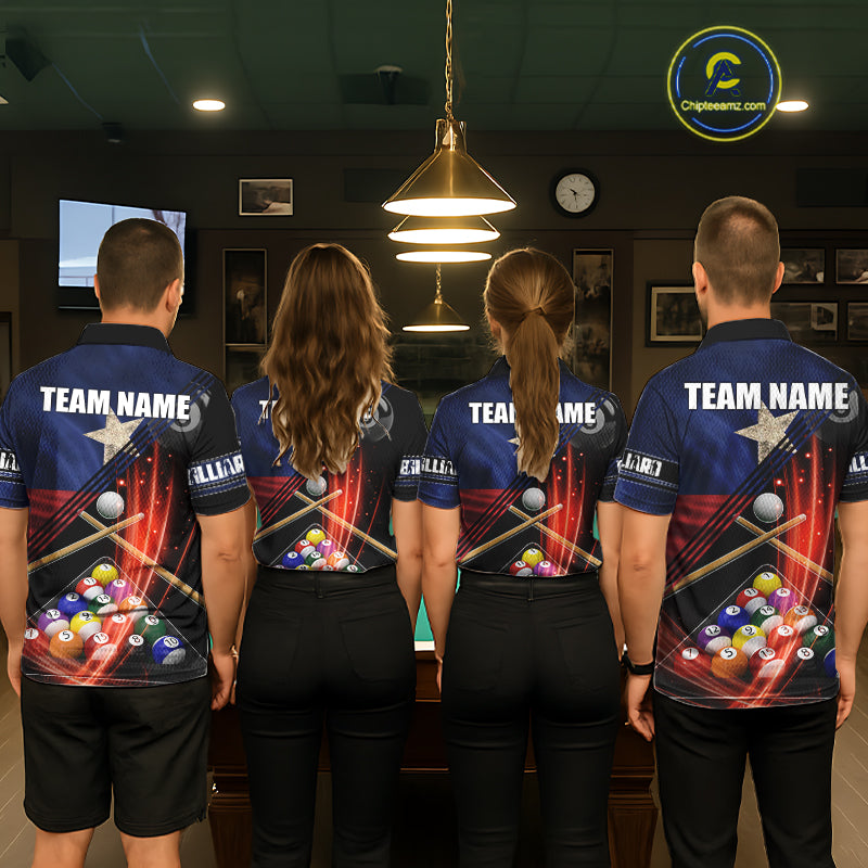 Texas Flag Custom Billiard Polo & 1/4 Zip Shirt For Women, Patriotic 8 Ball Pool Team Jersey TDM6046
