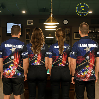 Texas Flag Custom Billiard Polo & 1/4 Zip Shirt For Women, Patriotic 8 Ball Pool Team Jersey TDM6046