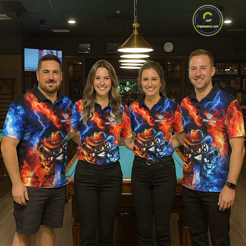 Blue And Orange Funny 8 Ball Flame Billiard Shirt For Women, Pool Team Jersey Polo & 1/4 Zip TDM6051