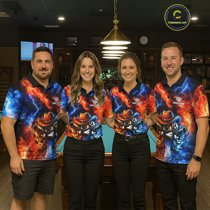 Blue And Orange Funny 8 Ball Flame Billiard Shirt For Women, Pool Team Jersey Polo & 1/4 Zip TDM6051