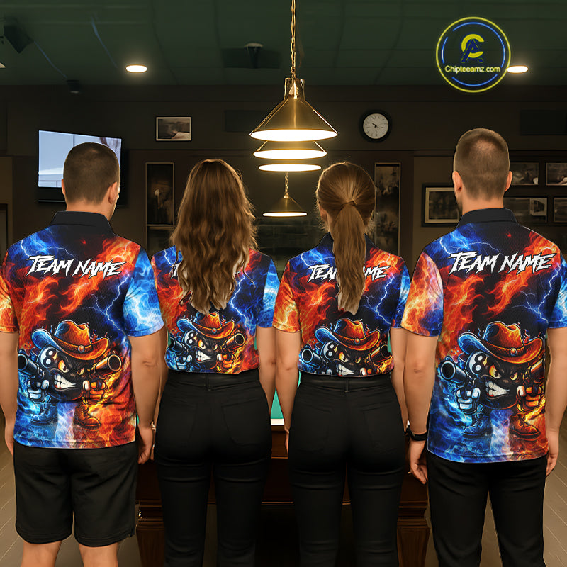 Blue And Orange Funny 8 Ball Flame Billiard Shirt For Women, Pool Team Jersey Polo & 1/4 Zip TDM6051