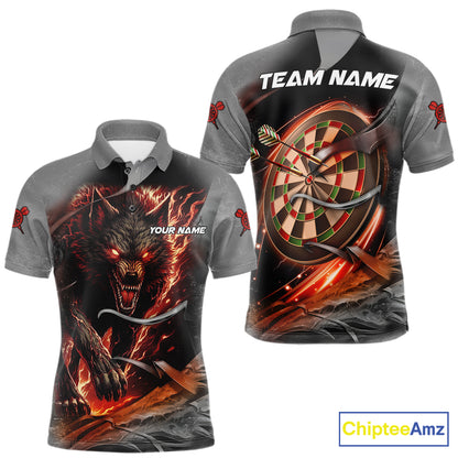 Personalized Wolf Lightning Darts Shirt For Men, Darts Team Jersey Polo & 1/4 Zip |Orange TDM6304