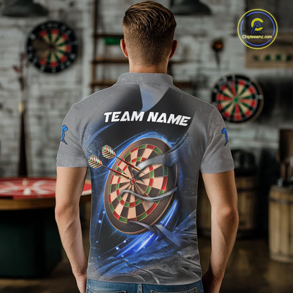 Personalized Wolf Lightning Darts Shirt For Men, Darts Team Jersey Polo & 1/4 Zip |Blue TDM6305