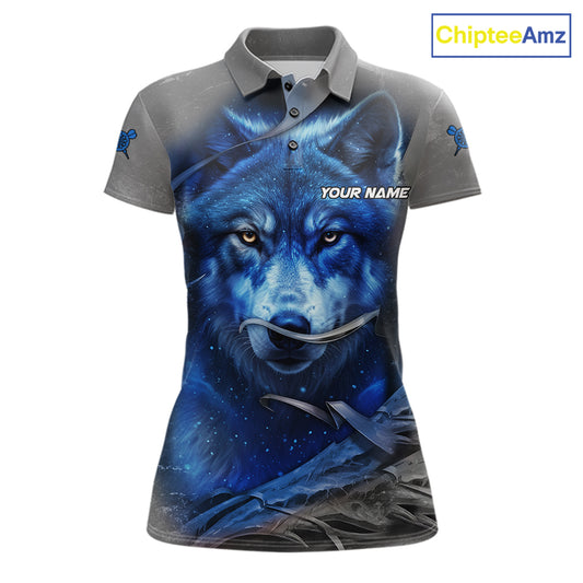 Personalized Wolf Lightning Darts Shirt For Women, Darts Team Jersey Polo & 1/4 Zip |Blue TDM6305