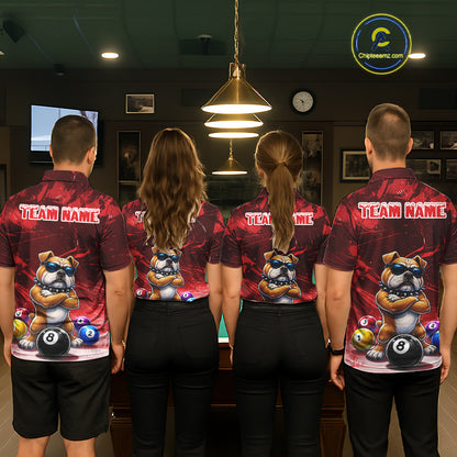 Funny Bulldog Pool Balls Billiard Shirt For Women Custom Billiard Team Jersey Polo & 1/4 Zip |Red TDM6477