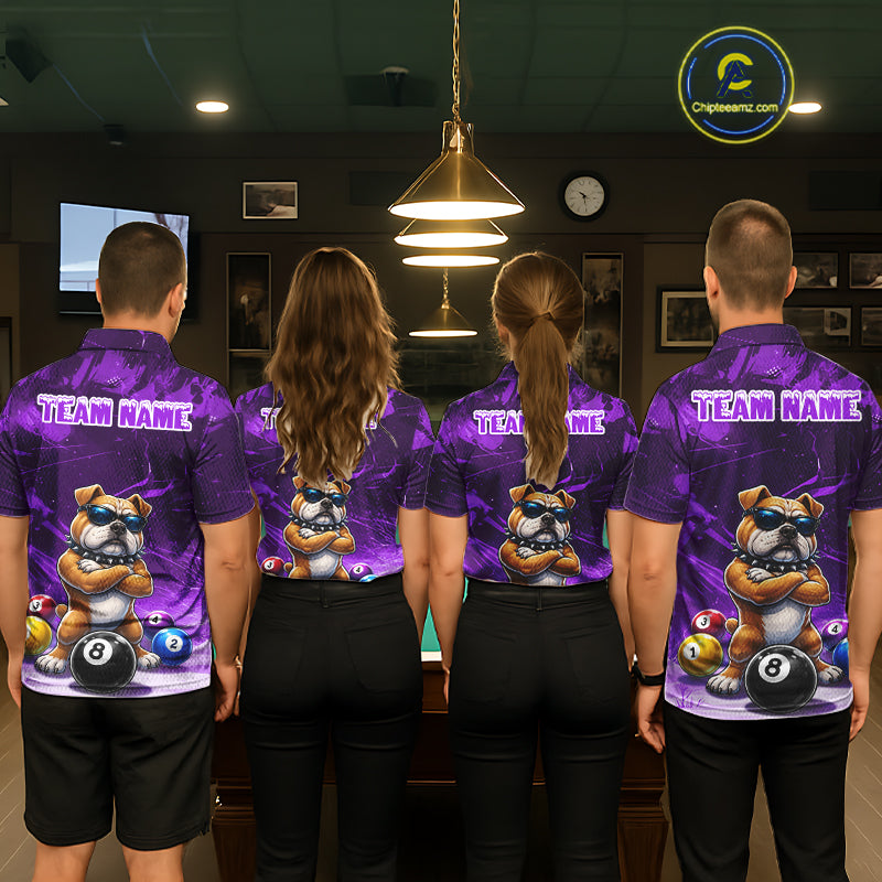 Funny Bulldog Pool Balls Billiard Shirt For Men Custom Billiard Team Jersey Polo & 1/4 Zip |Purple TDM6478