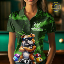 Load image into Gallery viewer, Funny Bulldog Pool Balls Billiard Shirt For Women Custom Billiard Team Jersey Polo &amp; 1/4 Zip |Green TDM6479