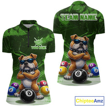 Load image into Gallery viewer, Funny Bulldog Pool Balls Billiard Shirt For Women Custom Billiard Team Jersey Polo &amp; 1/4 Zip |Green TDM6479