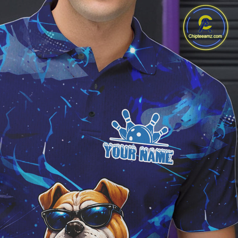 Personalized Blue Funny Bulldog Bowling Shirt For Men Custom Bowling Team Jersey Polo & 1/4 Zip TDM6480
