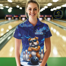Load image into Gallery viewer, Personalized Blue Funny Bulldog Bowling Shirt For Women Custom Bowling Team Jersey Polo &amp; 1/4 Zip TDM6480