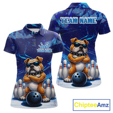Load image into Gallery viewer, Personalized Blue Funny Bulldog Bowling Shirt For Women Custom Bowling Team Jersey Polo &amp; 1/4 Zip TDM6480