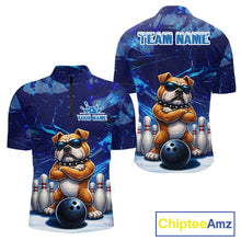 Load image into Gallery viewer, Personalized Blue Funny Bulldog Bowling Shirt For Men Custom Bowling Team Jersey Polo &amp; 1/4 Zip TDM6480
