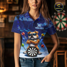 Load image into Gallery viewer, Personalized Blue Funny Bulldog Darts Shirt For Women Custom Darts Jersey Team Polo &amp; 1/4 Zip TDM6481