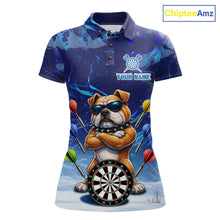 Load image into Gallery viewer, Personalized Blue Funny Bulldog Darts Shirt For Women Custom Darts Jersey Team Polo &amp; 1/4 Zip TDM6481
