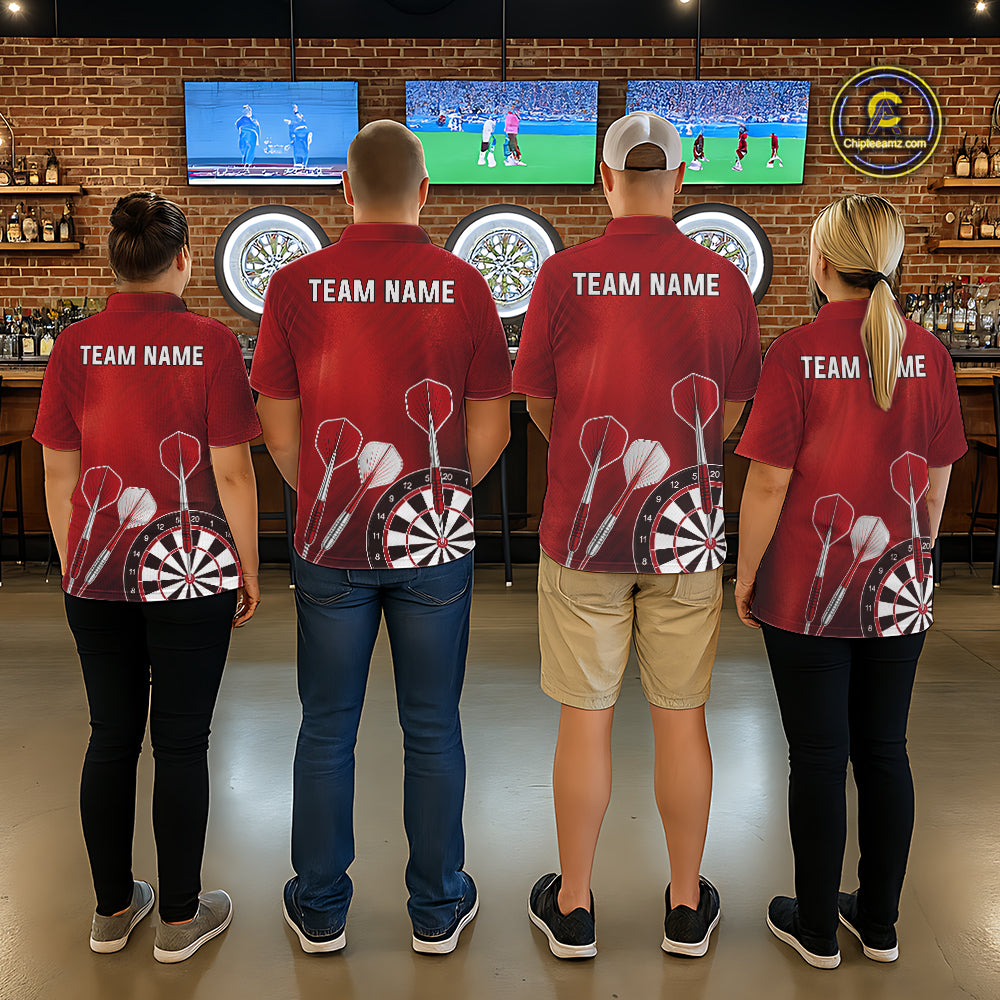 Personalized Red Dartboard Shirts For Men Custom Darts Jersey, Darts League Team Shirts TDM7197