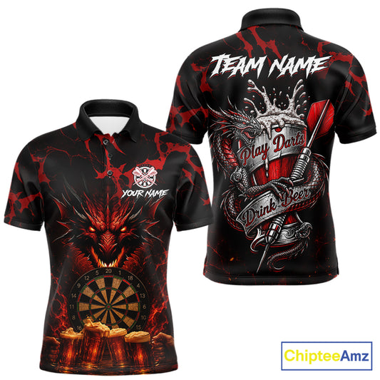Black And Red Personalized Dragon Beer Darts Shirts For Men Custom Darts League Team Jersey TDM7205