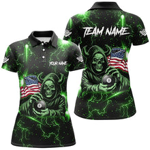 Load image into Gallery viewer, Green Skull Thunder Lightning US Flag Custom Women Billiard Shirts, Patriotic Billiard Team Jerseys TDM2709