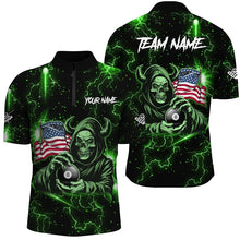 Load image into Gallery viewer, Green Skull Thunder Lightning US Flag Custom Men Billiard Shirts, Patriotic Billiard Team Jerseys TDM2709