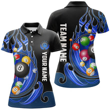 Load image into Gallery viewer, 3D Billiard Balls Fire Flame Custom Pool Shirts For Women, Billiard League Team Jerseys | Blue TDM2719