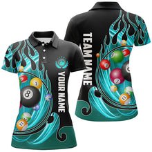 Load image into Gallery viewer, 3D Billiard Balls Fire Flame Custom Pool Shirts For Women, Billiard League Team Jerseys | Cyan TDM2720