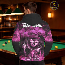 Load image into Gallery viewer, Pink Funny 8 Ball Pool Flame Smoke Billiard Hoodie For Men And Women Custom 8 Ball Hoodie Jersey TDM5693