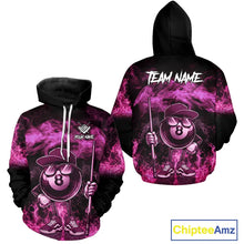 Load image into Gallery viewer, Pink Funny 8 Ball Pool Flame Smoke Billiard Hoodie For Men And Women Custom 8 Ball Hoodie Jersey TDM5693