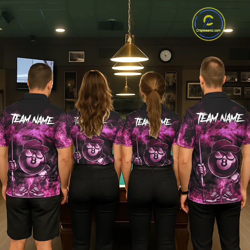 Pink Funny 8 Ball Pool Flame Smoke Billiard Shirt For Men Custom Billiard Team Jersey Uniform TDM5693