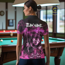 Load image into Gallery viewer, Pink Funny 8 Ball Pool Flame Smoke Billiard Shirt For Women Custom Billiard Team Jersey Uniform TDM5693