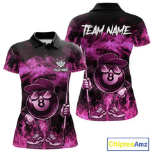 Load image into Gallery viewer, Pink Funny 8 Ball Pool Flame Smoke Billiard Shirt For Women Custom Billiard Team Jersey Uniform TDM5693