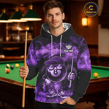 Load image into Gallery viewer, Purple Funny 8 Ball Pool Flame Smoke Billiard Hoodie For Men And Women Custom 8 Ball Hoodie Jersey TDM5694