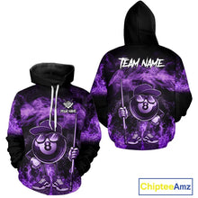 Load image into Gallery viewer, Purple Funny 8 Ball Pool Flame Smoke Billiard Hoodie For Men And Women Custom 8 Ball Hoodie Jersey TDM5694