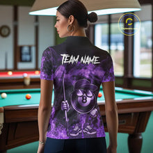 Load image into Gallery viewer, Purple Funny 8 Ball Pool Flame Smoke Billiard Shirt For Women Custom Billiard Team Jersey Uniform TDM5694