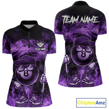 Load image into Gallery viewer, Purple Funny 8 Ball Pool Flame Smoke Billiard Shirt For Women Custom Billiard Team Jersey Uniform TDM5694